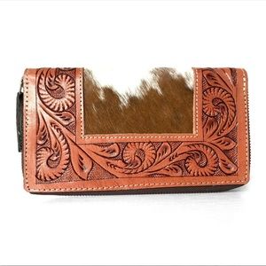 Western Style Brown Leather Cowhide Wallet  Rustic Chic Accessories